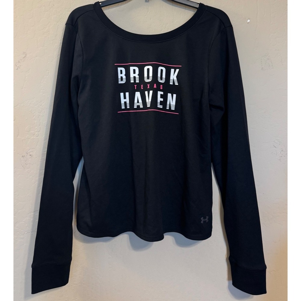 Under Armour Shirt Women Large Black Brookhaven Texas Crossover Back Yoga NWOT